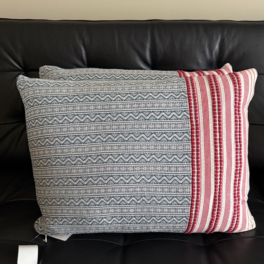 NWT $215 Ralph Lauren Blue and Red Patterned Pillow 15x20